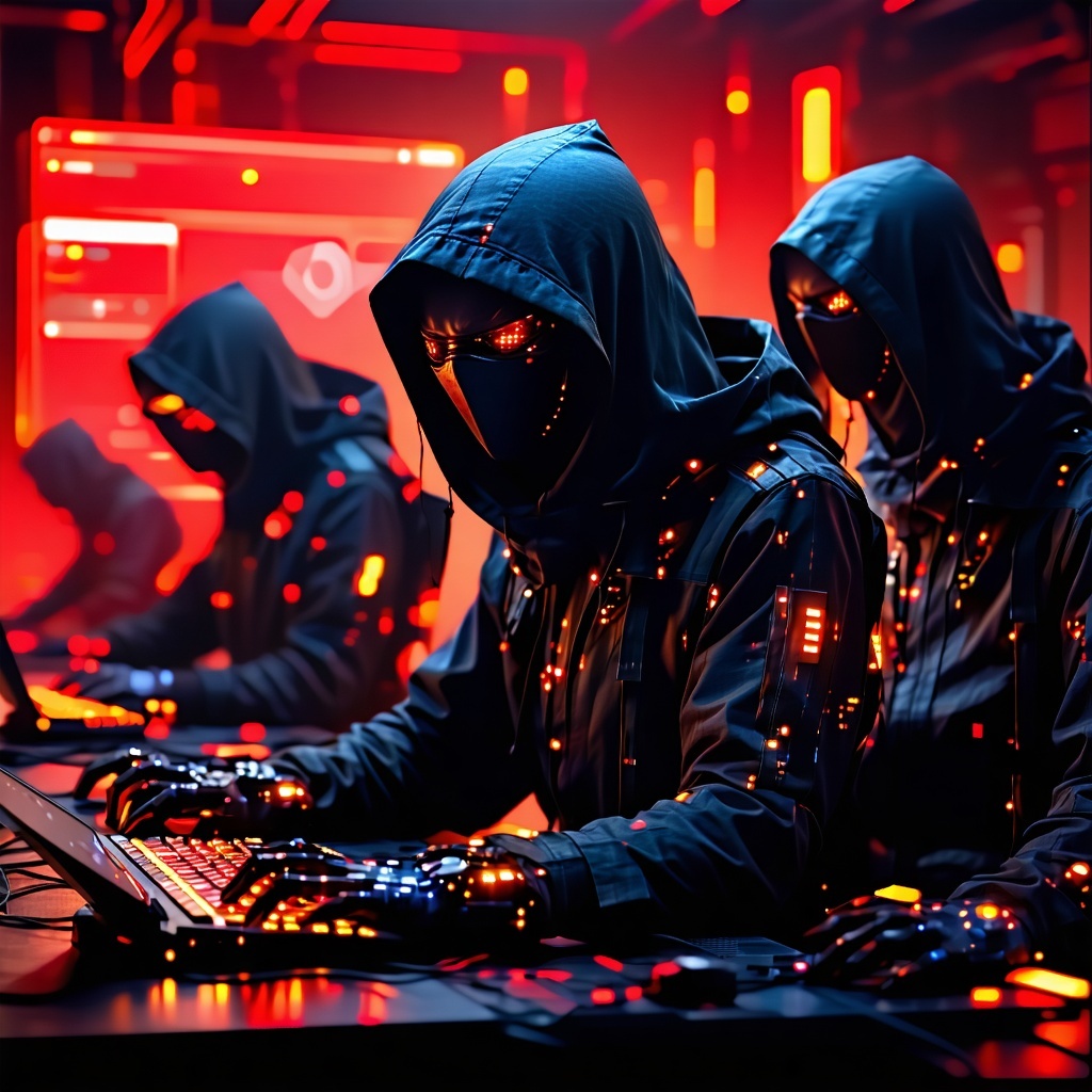 A group of hackers performing a red team exercise  Red Teaming involves simulating realistic cyberattacks to test an organizations detection and response capabilities identifying vulnerabilities that real adversaries could exploit-1